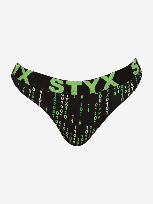Styx Schwarzer und grüner gemusterter Damen-Tanga Styx art Code