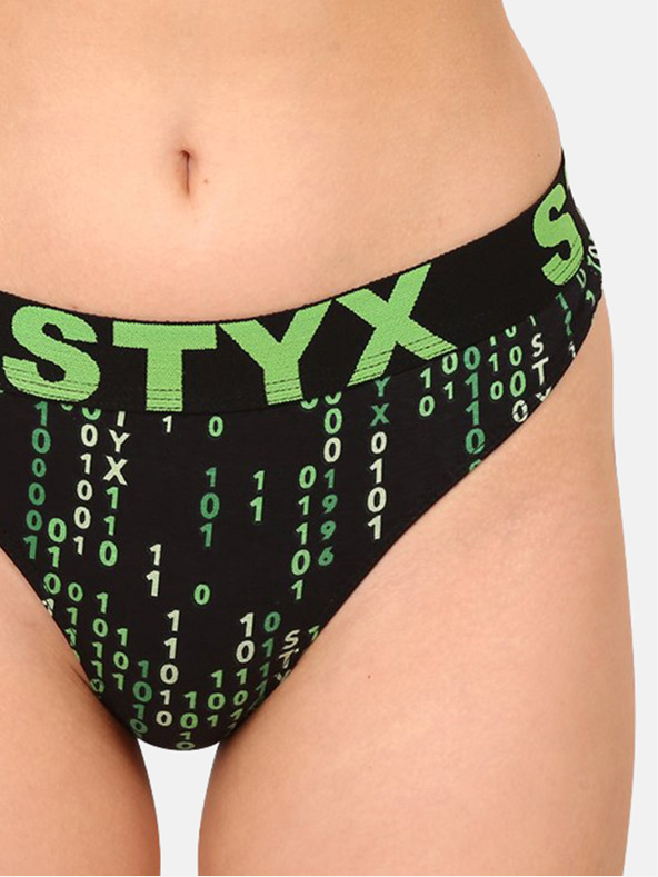 Styx Schwarzer und grüner gemusterter Damen-Tanga Styx art Code