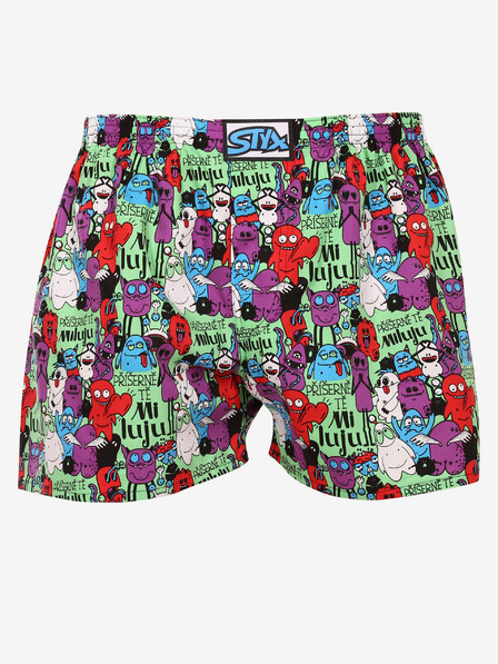 Styx Lila und grün gemusterte Herrenshorts Styx art Monsters