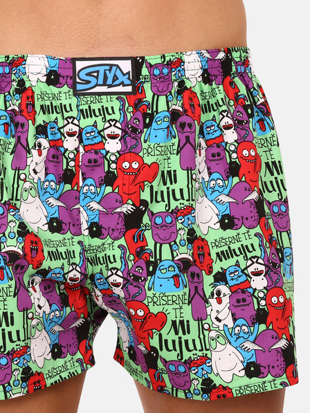 Styx Lila und grün gemusterte Herrenshorts Styx art Monsters