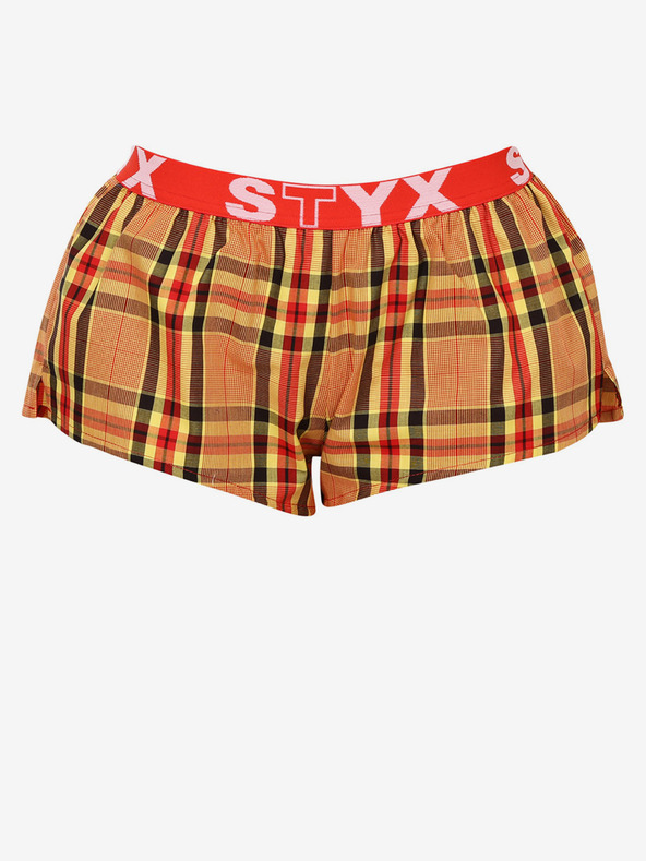 Styx Rot-orangefarbene karierte Damen-Schlafshorts von Styx