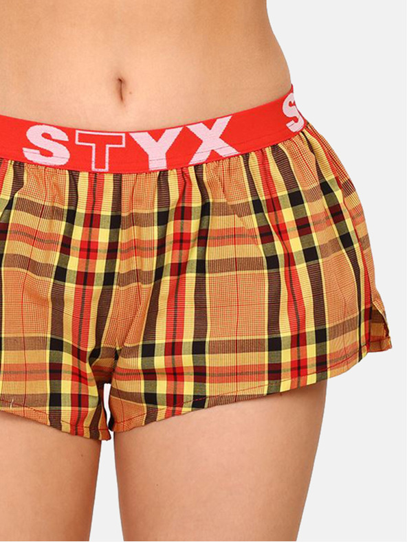 Styx Rot-orangefarbene karierte Damen-Schlafshorts von Styx
