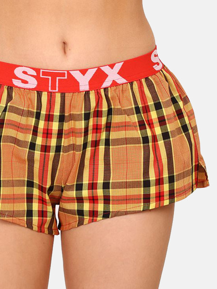 Styx Rot-orangefarbene karierte Damen-Schlafshorts von Styx