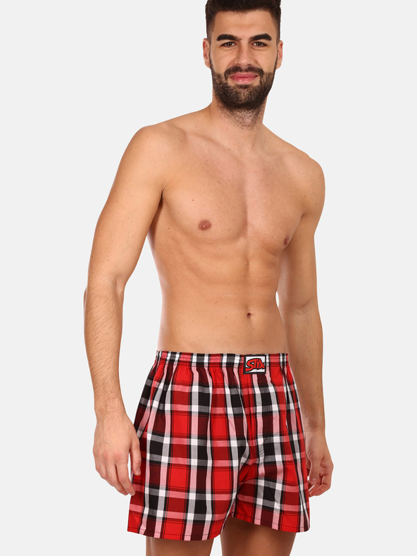 Styx Schwarz-rot karierte Herrenshorts Styx