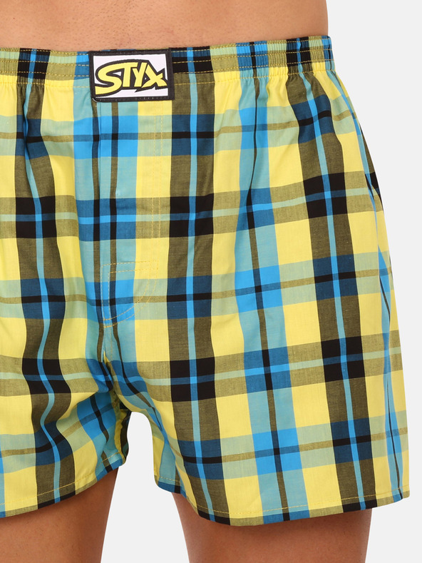 Styx Blau-gelb karierte Herrenshorts Styx