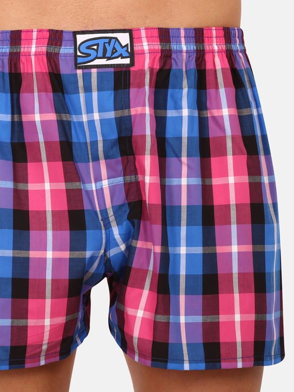 Styx Rosa und blau karierte Herrenshorts Styx
