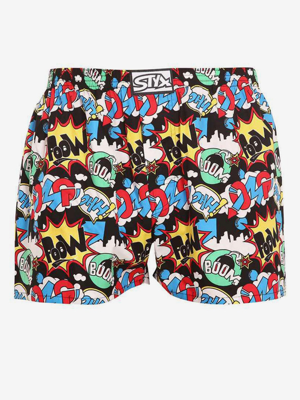 Styx Türkis und schwarz gemusterte Herrenshorts Styx art OMG