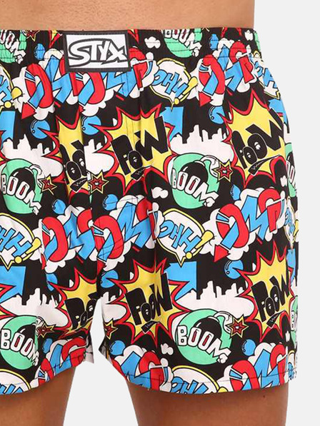 Styx Türkis und schwarz gemusterte Herrenshorts Styx art OMG