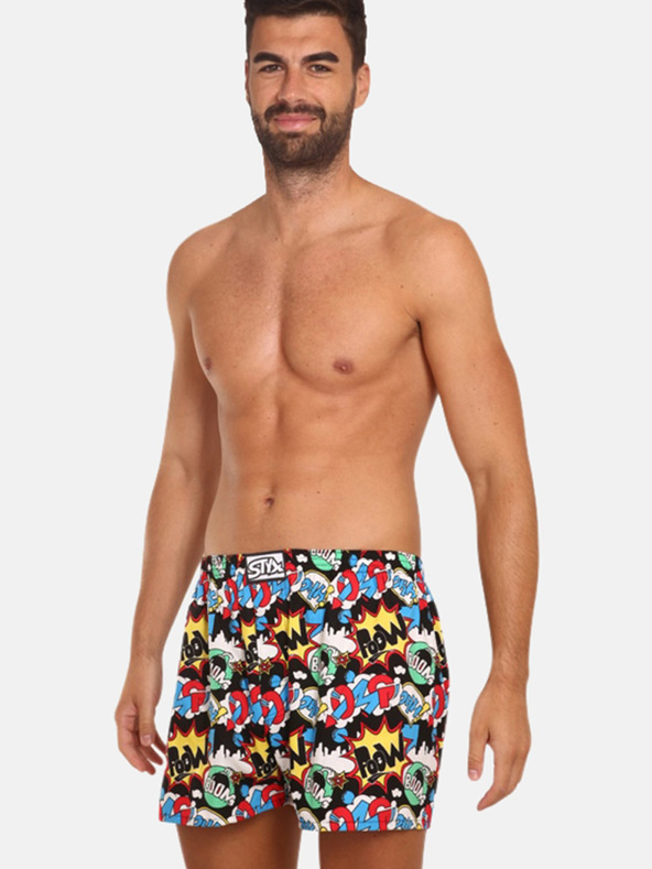 Styx Türkis und schwarz gemusterte Herrenshorts Styx art OMG