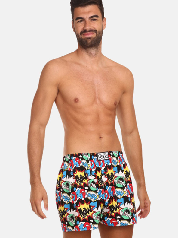 Styx Türkis und schwarz gemusterte Herrenshorts Styx art OMG