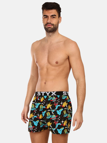 Styx Türkis und schwarz gemusterte Herrenshorts Styx art Universe