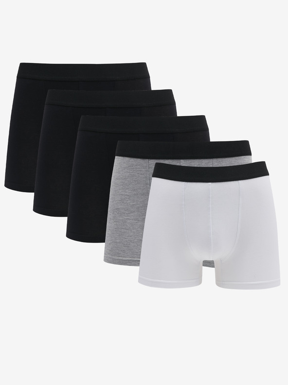 Nedeto Set mit fünf Herren-Boxershorts in schwarz, grau und weiß Nedeto