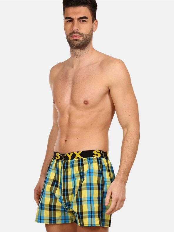 Styx Blau-gelb karierte Herrenshorts Styx