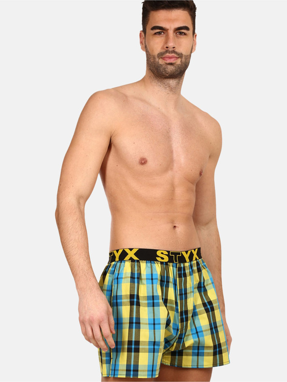 Styx Blau-gelb karierte Herrenshorts Styx
