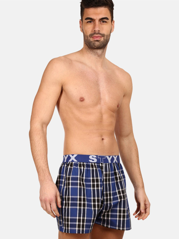 Styx Schwarz-blau karierte Herrenshorts Styx