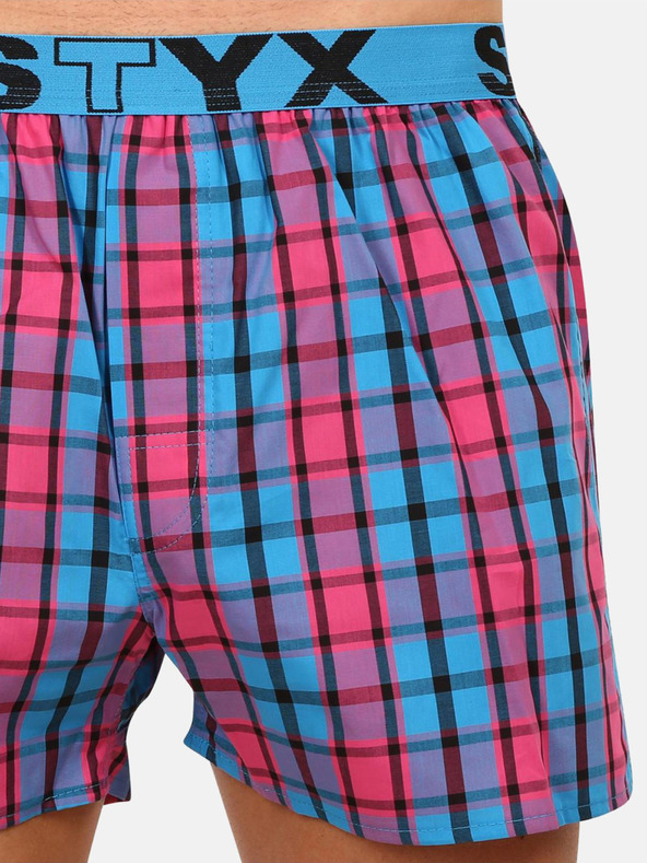 Styx Rosa und blau karierte Herrenshorts Styx