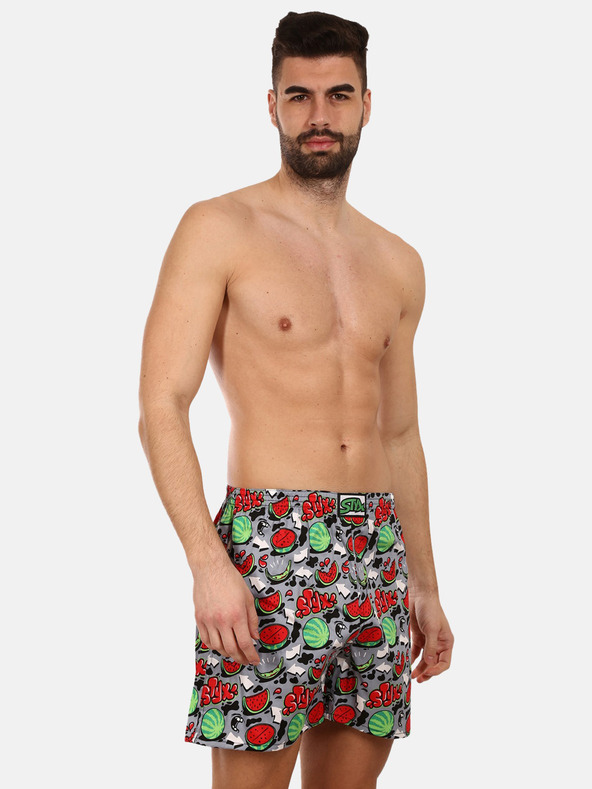 Styx Rote und graue Styx-Schlafshorts für Herren mit Wassermelonen-Muster