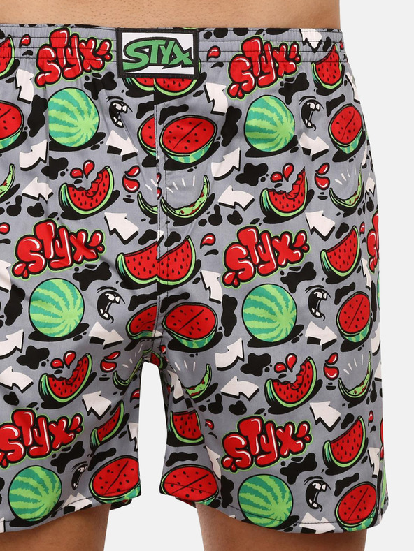 Styx Rote und graue Styx-Schlafshorts für Herren mit Wassermelonen-Muster