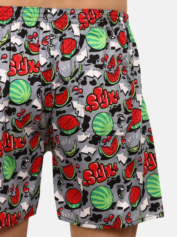 Styx Rote und graue Styx-Schlafshorts für Herren mit Wassermelonen-Muster