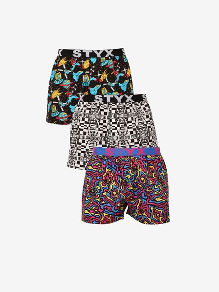 Styx Set aus drei gemusterten Herrenshorts in Dunkelrosa, Weiß und Schwarz Styx Art