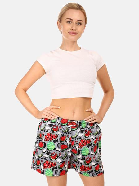 Styx Rot und grau gemusterte Damen-Schlafshorts Styx Melonen