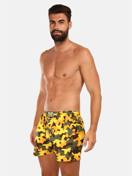 Styx Dreier-Set gemusterte Herren-Schlafshorts in Blau, Gelb und Schwarz Styx