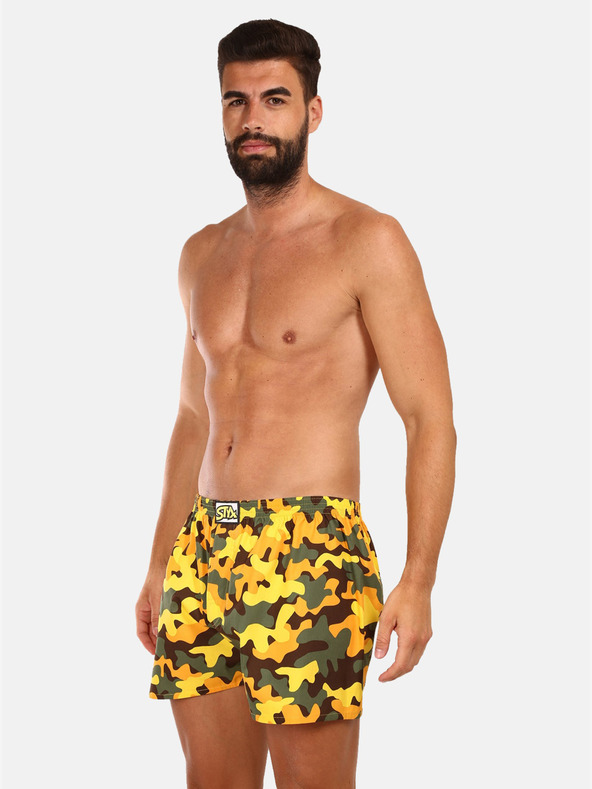 Styx Dreier-Set gemusterte Herren-Schlafshorts in Blau, Gelb und Schwarz Styx