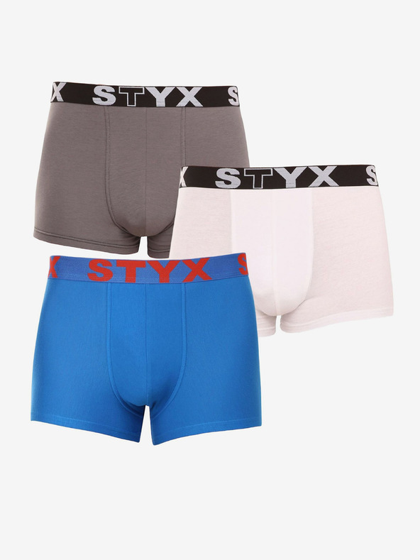 Styx Dreier-Set Herren-Boxershorts in grau, weiß und blau Styx