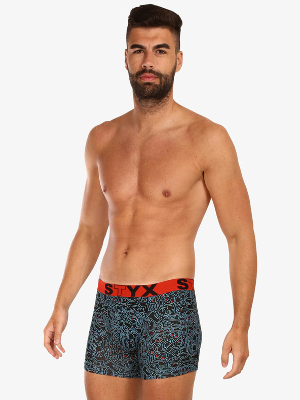 Styx Schwarzer gemusterter Boxerslip für Männer Styx