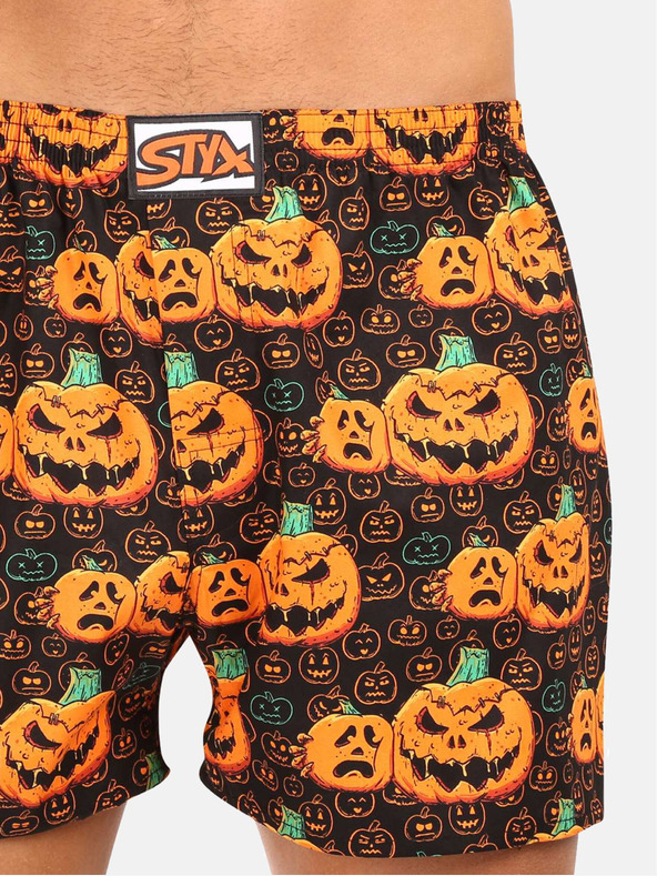 Styx Orangefarbene und braune Styx Halloween-Kürbisshorts für Herren