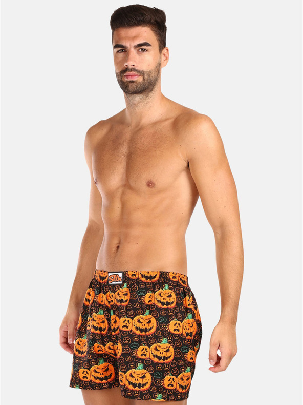 Styx Orangefarbene und braune Styx Halloween-Kürbisshorts für Herren