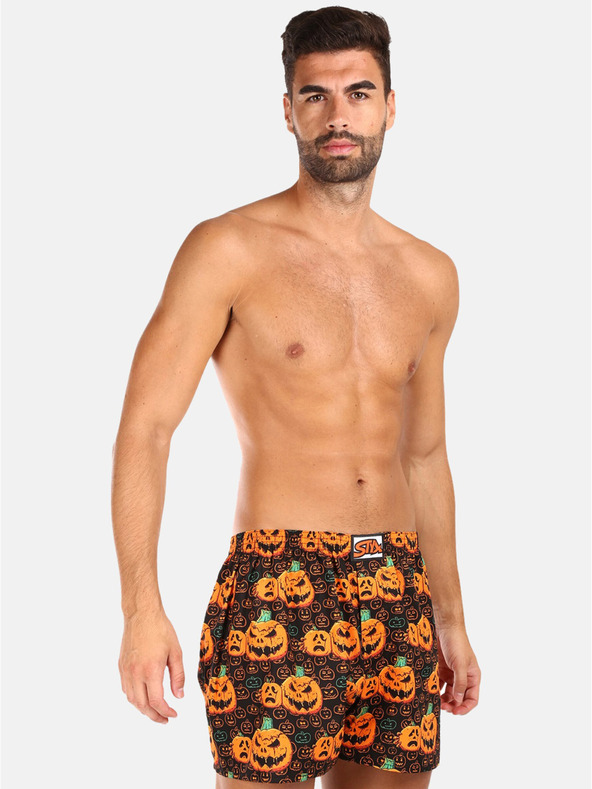 Styx Orangefarbene und braune Styx Halloween-Kürbisshorts für Herren