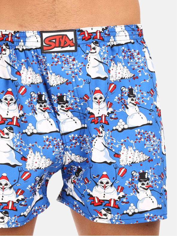 Styx Weiße und blaue Herren-Weihnachtsshorts Styx Christmas Snowmen