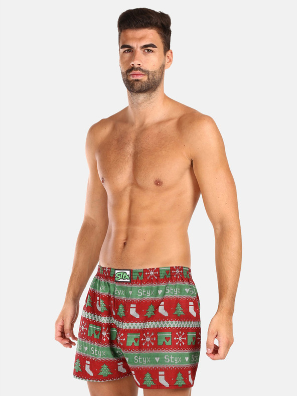 Styx Grüne und rote Styx Weihnachtsshorts für Männer