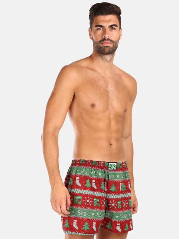 Styx Grüne und rote Styx Weihnachtsshorts für Männer