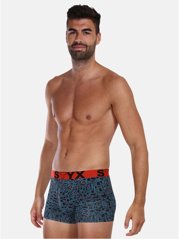 Styx Blaue und schwarze gemusterte Herren Boxershorts Styx