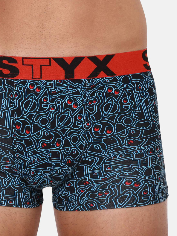 Styx Blaue und schwarze gemusterte Herren Boxershorts Styx