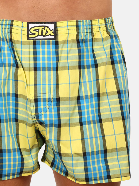 Styx Blau-gelb karierte Herrenshorts Styx