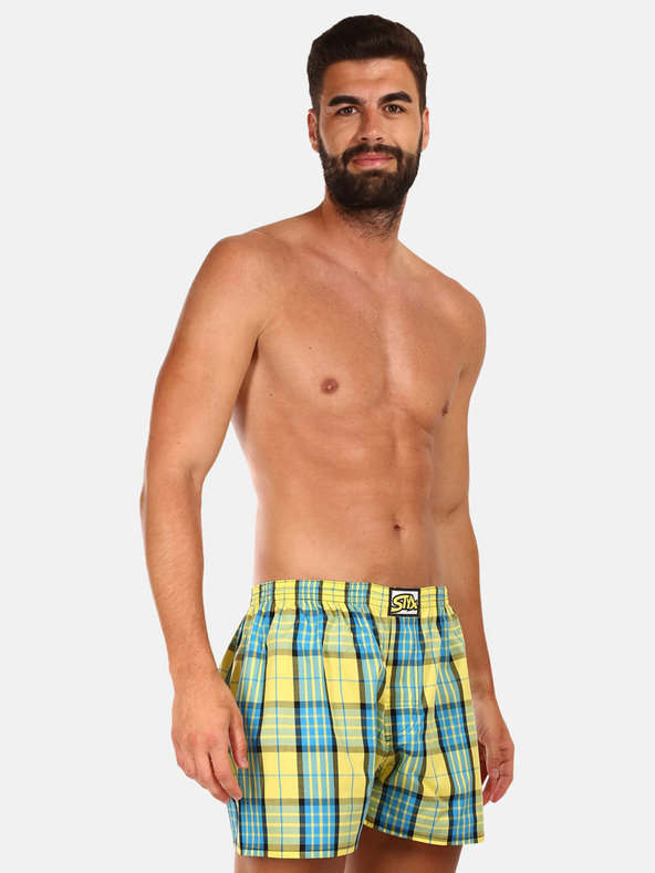 Styx Blau-gelb karierte Herrenshorts Styx