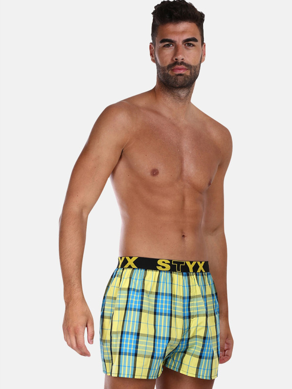 Styx Blau-gelb karierte Herrenshorts Styx
