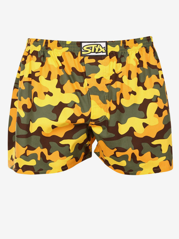 Styx Khaki-gelbe gemusterte Herren Boxershorts Styx