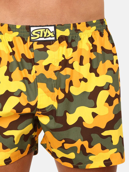 Styx Khaki-gelbe gemusterte Herren Boxershorts Styx