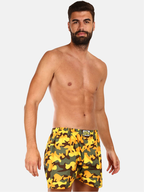 Styx Khaki-gelbe gemusterte Herren Boxershorts Styx