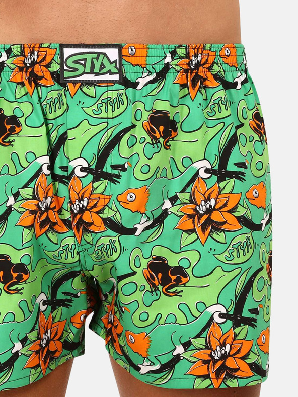 Styx Orange und grün gemusterte Herrenshorts Styx