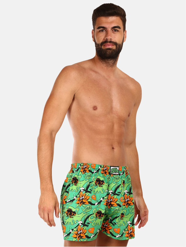 Styx Orange und grün gemusterte Herrenshorts Styx