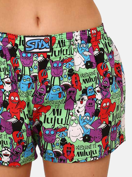 Styx Lila-grün gemusterte Damen-Shorts Styx Monsters