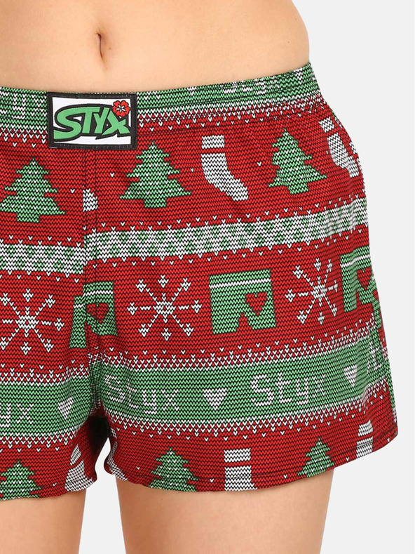 Styx Grüne und rote Damen-Weihnachtsstrickshorts Styx Christmas