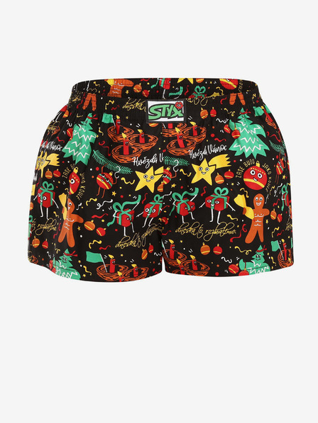 Styx Türkis und Schwarz Gemusterte Shorts für Frauen Styx Weihnachten Ornamente