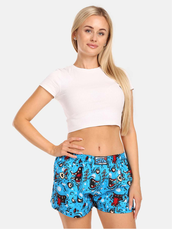 Styx Blaue gemusterte Damen-Shorts Styx art Zombie