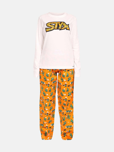 Styx Orange-weißer Damen-Pyjama Styx Cactus